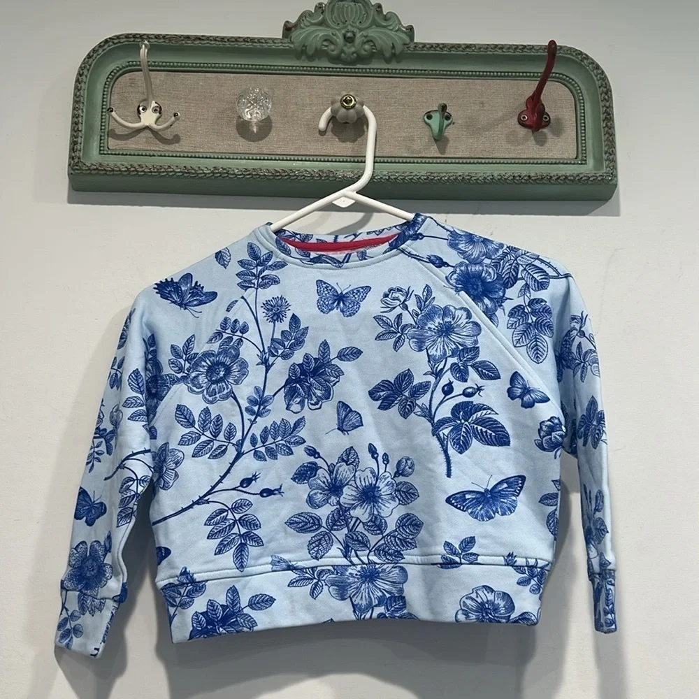 Terez Blue fina china Floral Sweatshirt size 6 new with tags girls pullover top